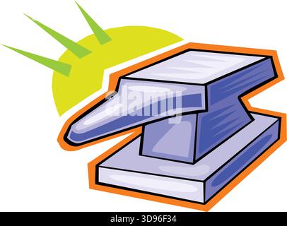 An illustration of an anvil with a body, set against a yellow background Stock Vector
