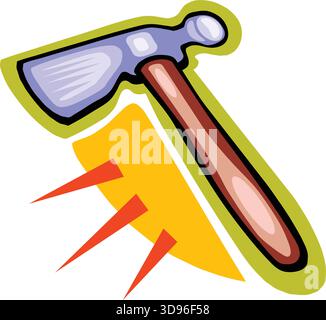 An illustration of a claw hammer with a head and handle, set against a yellow background Stock Vector