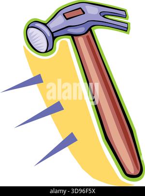 An illustration of a hand claw hammer with a blue head and brown handle in a cartoon style Stock Vector
