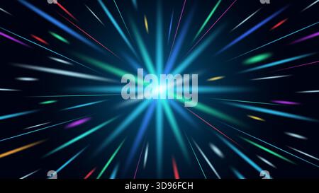 vibrant high speed light burst illustration set against a dark abstract background. futuristic modern technology promotions, game interfaces, or dynam Stock Vector