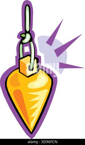 An illustration of a yellow plumb bob with a green string, set against a light blue background in a cartoon style Stock Vector