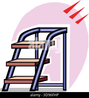 An illustration of a step ladder, set against a pink background in a cartoon style Stock Vector