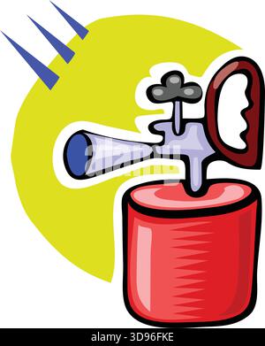 An illustration of a Blow torch gun tool with a blue nozzle and brown handle in a cartoon style Stock Vector