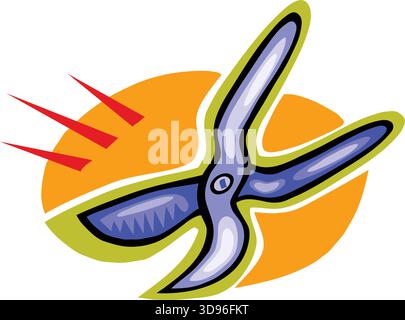 An abstract vector illustration shows of a hand shear tool in a cartoon style Stock Vector