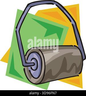 An illustration of a paint roller with a gray roller and blue handle in a cartoon style Stock Vector