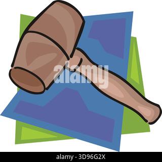 An illustration of a mallet with a brown head and handle in a cartoon style Stock Vector