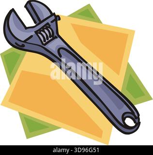 An abstract vector illustration shows of a Wrench tool in a cartoon style Stock Vector