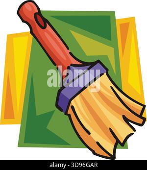 An illustration of a paintbrush with beige bristles, a purple ferrule, and a red handle in a cartoon style Stock Vector