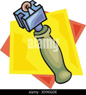 An illustration of a glass cutter tool with a blue body, green handle in a cartoon style Stock Vector