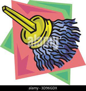 An illustration of a Wire Cup Brushes with blue fibers, a yellow handle, in a cartoon style Stock Vector