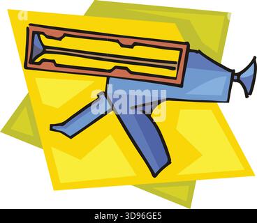 An illustration of a glue gun with a blue body, red nozzle, and brown glue stick in a cartoon style Stock Vector