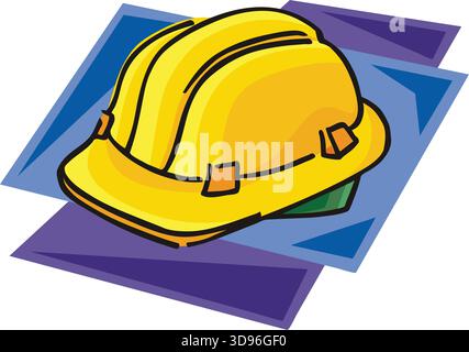 An illustration of a yellow hard hat with brown straps in a cartoon style Stock Vector