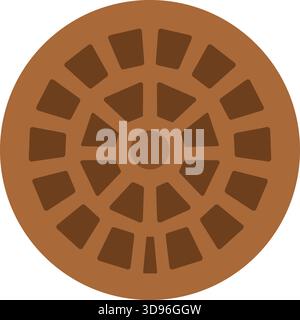 A round manhole cover featuring a bold radial spoke design for traction and identification. Stock Vector