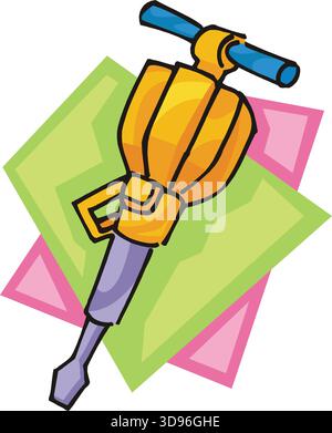 An illustration of a jackhammer with a yellow body, blue handles in a cartoon style Stock Vector