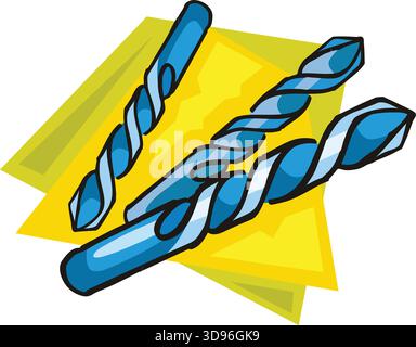 An illustration of three blue drill bits with twisted designs in a cartoon style Stock Vector