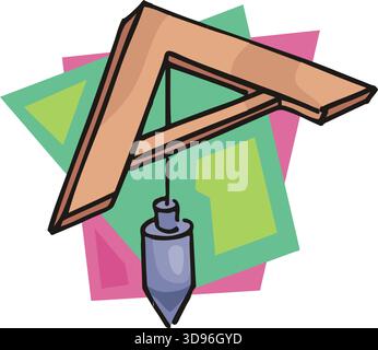 An illustration of a plumb bob with a blue weight and brown frame in a cartoon style Stock Vector