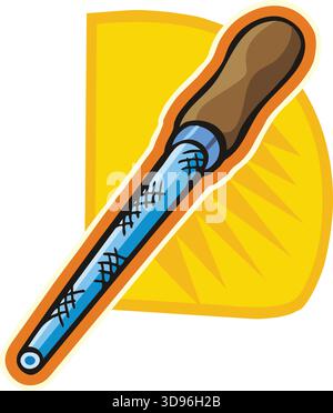 An illustration of a wood rasp with a brown handle and blue blade in a cartoon style Stock Vector