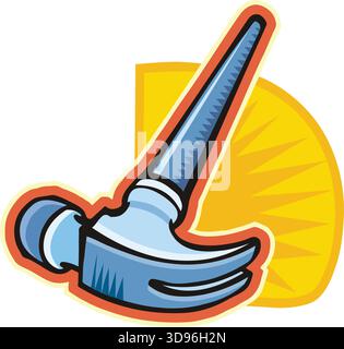 An illustration of a claw hammer with a blue head and handle in a cartoon style Stock Vector