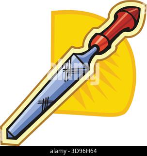 An illustration of a wood rasp with a red handle and blue blade in a cartoon style Stock Vector