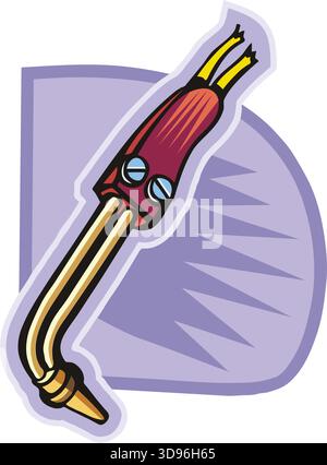 An illustration of a Welding Torch tool with a red handle and yellow nozzle in a cartoon style Stock Vector