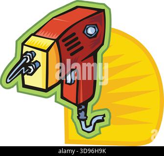 An illustration of a heat gun with a red body and yellow nozzle in a cartoon style Stock Vector