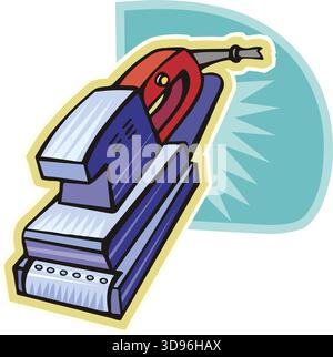 An illustration of a polishing machine with a red handle and blue body in a cartoon style Stock Vector