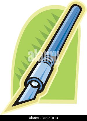 An illustration of a knife with a blue handle and gray shaft in a cartoon style Stock Vector