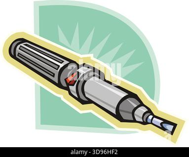 An illustration of an electric screwdriver with a gray body and red accent in a cartoon style Stock Vector