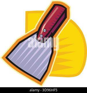 An illustration of a putty knife with a red handle and blue blade in a cartoon style Stock Vector