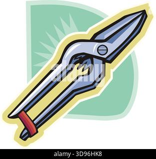 An illustration of a scissors with blue handles in a cartoon style Stock Vector