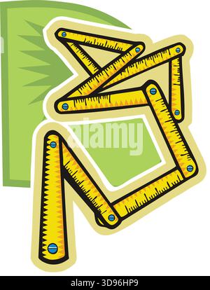 An illustration of a folding ruler with yellow segments and blue joints in a cartoon style Stock Vector