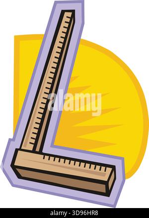 An abstract vector illustration shows of a wooden Square Ruler in a cartoon style Stock Vector