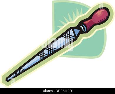An illustration of a chisel tool with a red handle and blue blade in a cartoon style Stock Vector