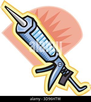 An illustration of a glue gun with a blue body and gray tip in a cartoon style Stock Vector