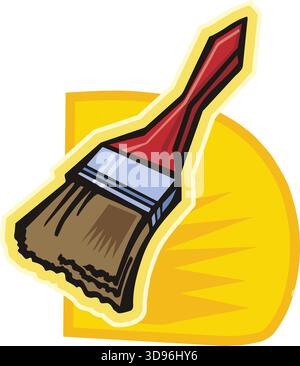 An illustration of a paint brush with a red handle and blue roller in a cartoon style Stock Vector