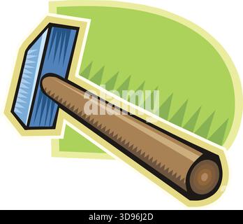 An illustration of a hand hammer with a blue head and wooden handle in a cartoon style Stock Vector