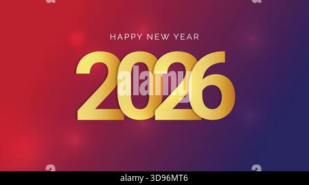 2026 gold metal number for New Year. Festive Christmas banner bright background. Realistic Golden number Stock Vector