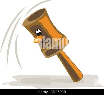 illustration of a yellow mallet with a gray tip and a happy face Stock Vector