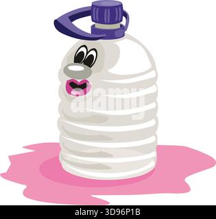 illustration of a white water bottle with a cap, featuring a happy face with large eyes, a nose, and lips Stock Vector