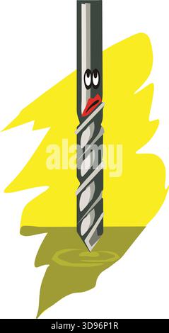 illustration of a gray drill bit with a happy face with large white eyes Stock Vector