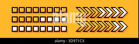 Energy yellow pixel art live bars in two different shapes. Stock Vector