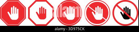 Set of Red Hand Stop and Prohibition Signs Stock Vector