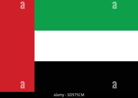 High-resolution vector graphic of the United Arab Emirates flag with vibrant colors and sharp geometry. Suitable for print, branding, and educational. Stock Vector
