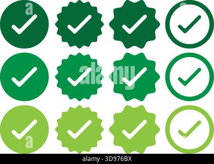 Green Checkmark Badge Icons Collection Stock Vector