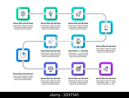 Infographic template with icons and 10 options or steps. Line. Can be used for workflow layout, diagram, webdesign. Vector illustration Stock Vector