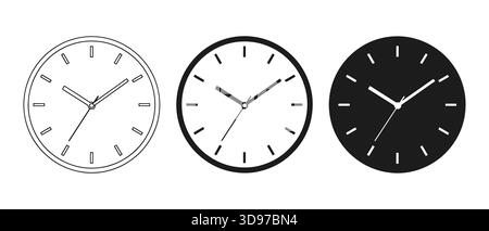 Three minimalistic clock icons depicting different time management concepts Stock Vector