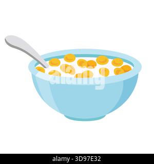 Cereal flake with milk flat design isolated on white background Stock Vector