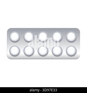 Realistic pill tablet in flat style on white background Stock Vector