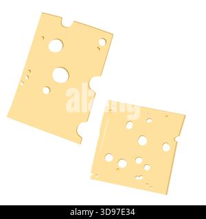 Two slices of emmental cheese in flat style Stock Vector