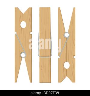 Clothespins pegs in flat style isolated on white background Stock Vector